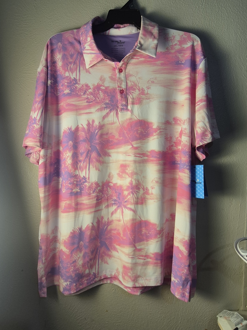Men's Tropical Print Polo Shirt - Pink & Cream